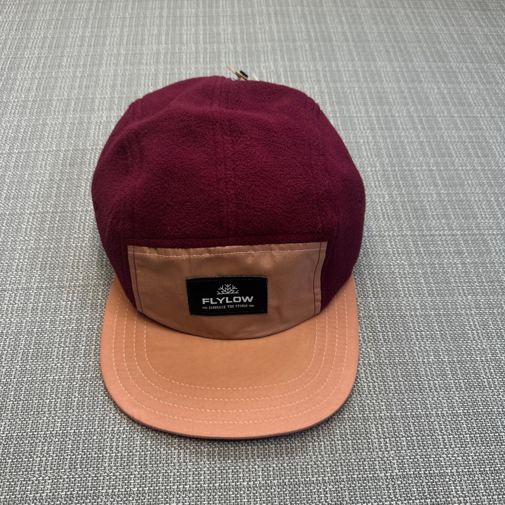 New Flylow Cozy Camper Hat Burgundy Fleece 5-Panel Adjustable Cap Ski Gorp 5951